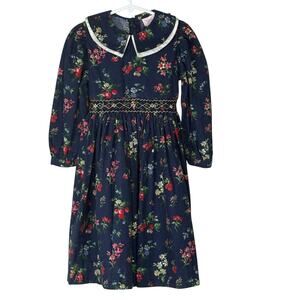 Vtg SOPHIE DESS Girl's Smocked Bishop Dress Floral Midi Peter Pan Collar Size 4